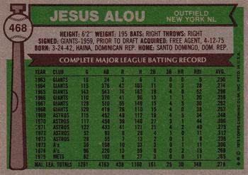 1976 Topps #468 Jesus Alou Back