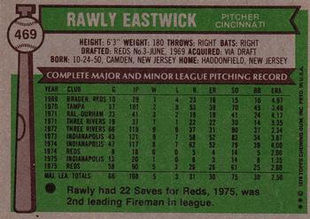 1976 Topps #469 Rawly Eastwick Back