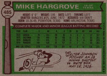 1976 Topps #485 Mike Hargrove Back