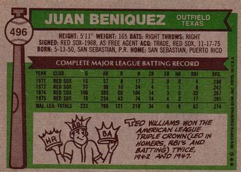 1976 Topps #496 Juan Beniquez Back