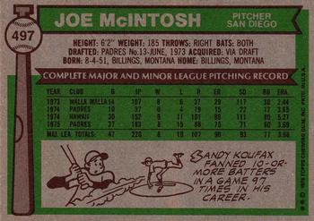 1976 Topps #497 Joe McIntosh Back