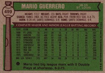 1976 Topps #499 Mario Guerrero Back