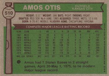 1976 Topps #510 Amos Otis Back