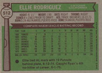 1976 Topps #512 Ellie Rodriguez Back
