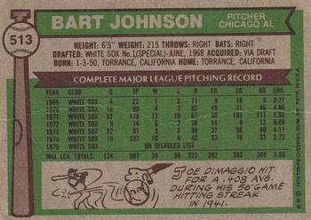 1976 Topps #513 Bart Johnson Back