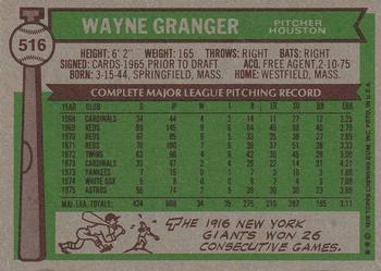 1976 Topps #516 Wayne Granger Back