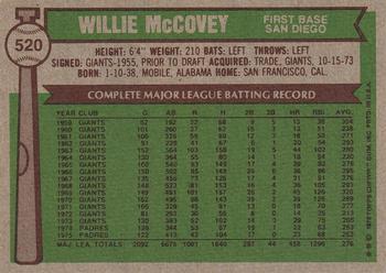 1976 Topps #520 Willie McCovey Back
