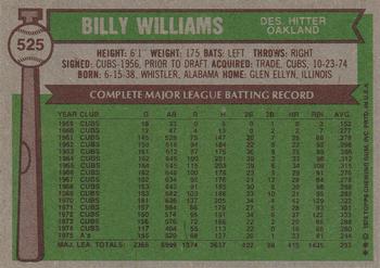 1976 Topps #525 Billy Williams Back