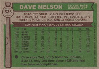 1976 Topps #535 Dave Nelson Back