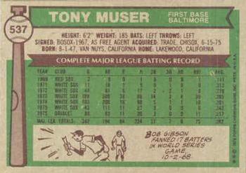 1976 Topps #537 Tony Muser Back