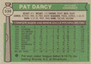 1976 Topps #538 Pat Darcy Back