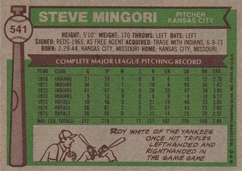 1976 Topps #541 Steve Mingori Back