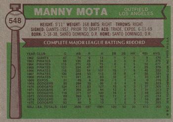 1976 Topps #548 Manny Mota Back