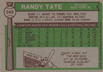 1976 Topps #549 Randy Tate Back