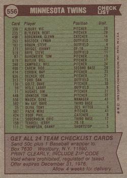1976 Topps #556 Minnesota Twins / Gene Mauch Back