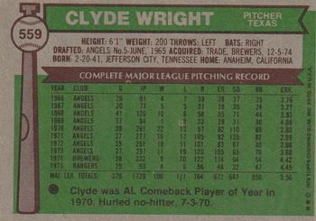 1976 Topps #559 Clyde Wright Back