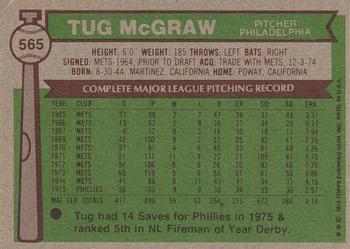 1976 Topps #565 Tug McGraw Back