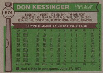 1976 Topps #574 Don Kessinger Back