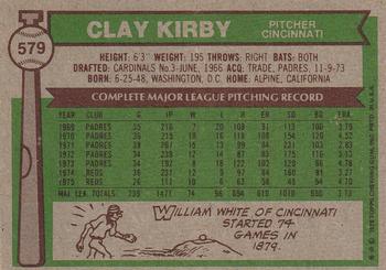 1976 Topps #579 Clay Kirby Back