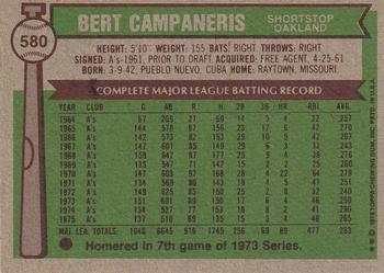 1976 Topps #580 Bert Campaneris Back