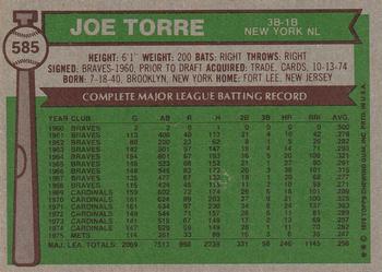 1976 Topps #585 Joe Torre Back