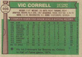 1976 Topps #608 Vic Correll Back