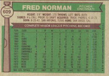 1976 Topps #609 Fred Norman Back