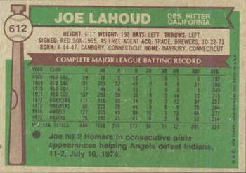 1976 Topps #612 Joe Lahoud Back