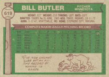 1976 Topps #619 Bill Butler Back