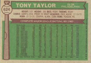 1976 Topps #624 Tony Taylor Back