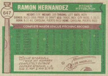 1976 Topps #647 Ramon Hernandez Back