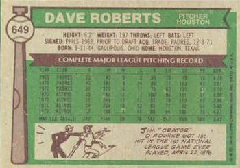 1976 Topps #649 Dave Roberts Back
