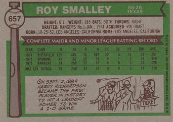 1976 Topps #657 Roy Smalley Back