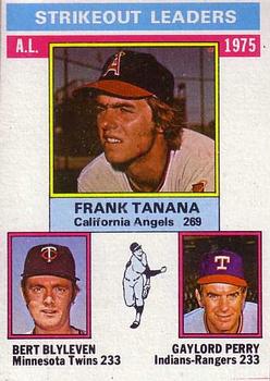 1976 Topps #204 1975 AL Strikeout Leaders (Frank Tanana / Bert Blyleven / Gaylord Perry) Front