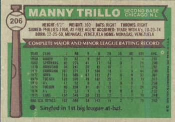 1976 Topps #206 Manny Trillo Back