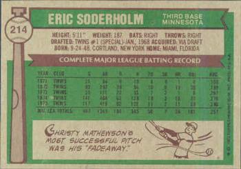 1976 Topps #214 Eric Soderholm Back