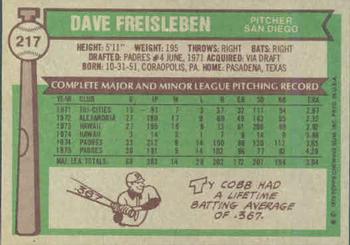 1976 Topps #217 Dave Freisleben Back