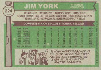 1976 Topps #224 Jim York Back