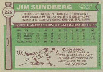 1976 Topps #226 Jim Sundberg Back