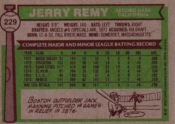 1976 Topps #229 Jerry Remy Back