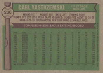 1976 Topps #230 Carl Yastrzemski Back