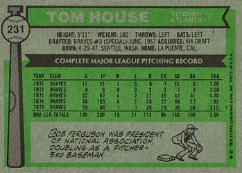 1976 Topps #231 Tom House Back