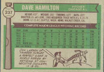 1976 Topps #237 Dave Hamilton Back