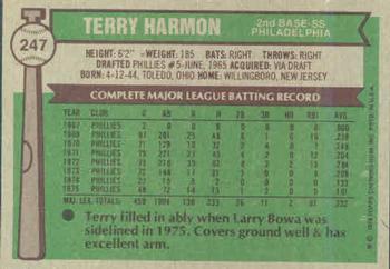 1976 Topps #247 Terry Harmon Back