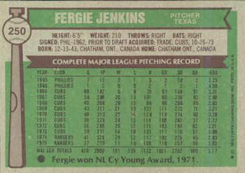 1976 Topps #250 Fergie Jenkins Back