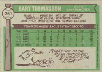 1976 Topps #261 Gary Thomasson Back