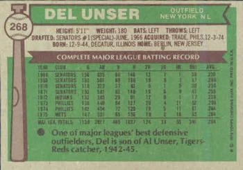 1976 Topps #268 Del Unser Back