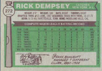 1976 Topps #272 Rick Dempsey Back