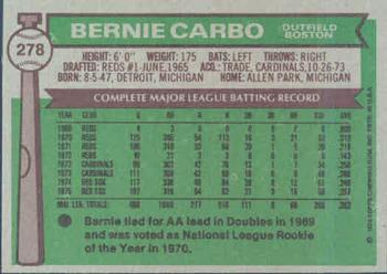 1976 Topps #278 Bernie Carbo Back
