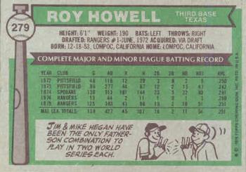 1976 Topps #279 Roy Howell Back